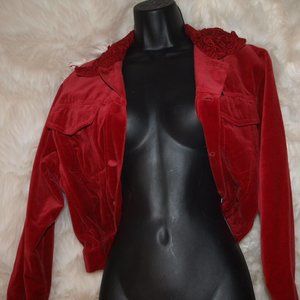 Red Velvet Cropped Jacket BY GUESS Size S GENTLY USED